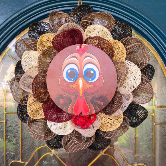 Gobble Gobble Turkey Thanksgiving Wreath - Picture 2 of 4